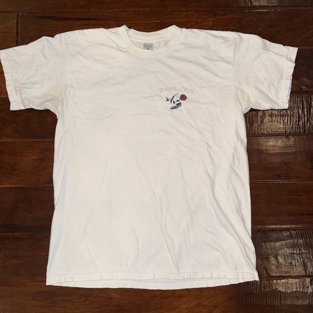 Vintage Ganzee Barbados West Indies White T-Shirt Mens Large Crewneck Retro 90s‎